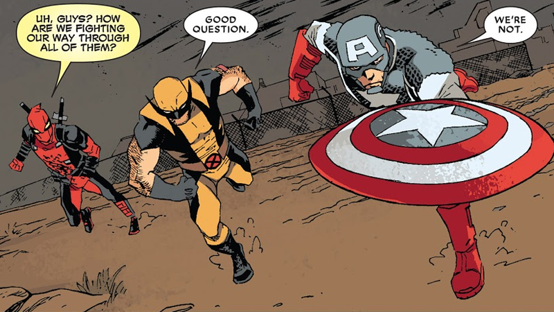 Deadpool, Wolverine, and Cap prepare for battle in Deadpool #19